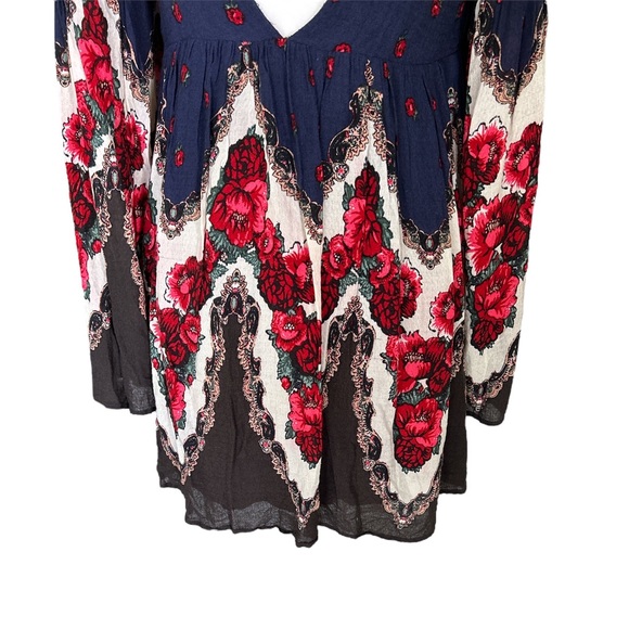 Free People Falling Tapestry Floral Rose Draped Bell Sleeve Peasant Dress - S - Picture 12 of 16